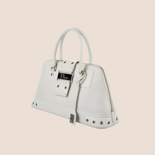 CHRISTIAN DIOR 2002 WHITE LEATHER STREET CHIC TOP HANDLE BAG