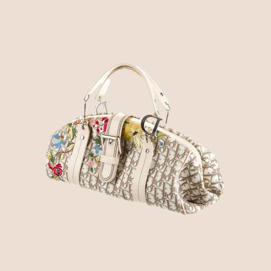 CHRISTIAN DIOR 2005 DIORISSIMO FLORAL EMBROIDERED TROTTER BAG