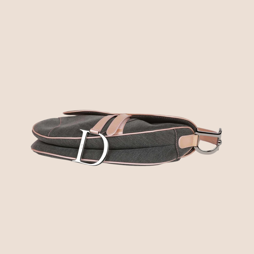 CHRISTIAN DIOR GREY DENIM & PINK SADDLE BAG