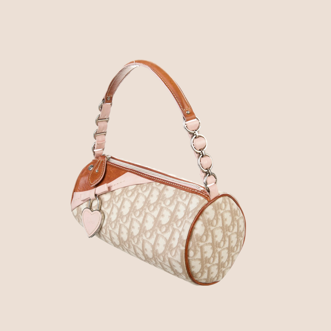 CHRISTIAN DIOR 2007 PINK & BROWN ROMANTIQUE MINI BARREL BAG