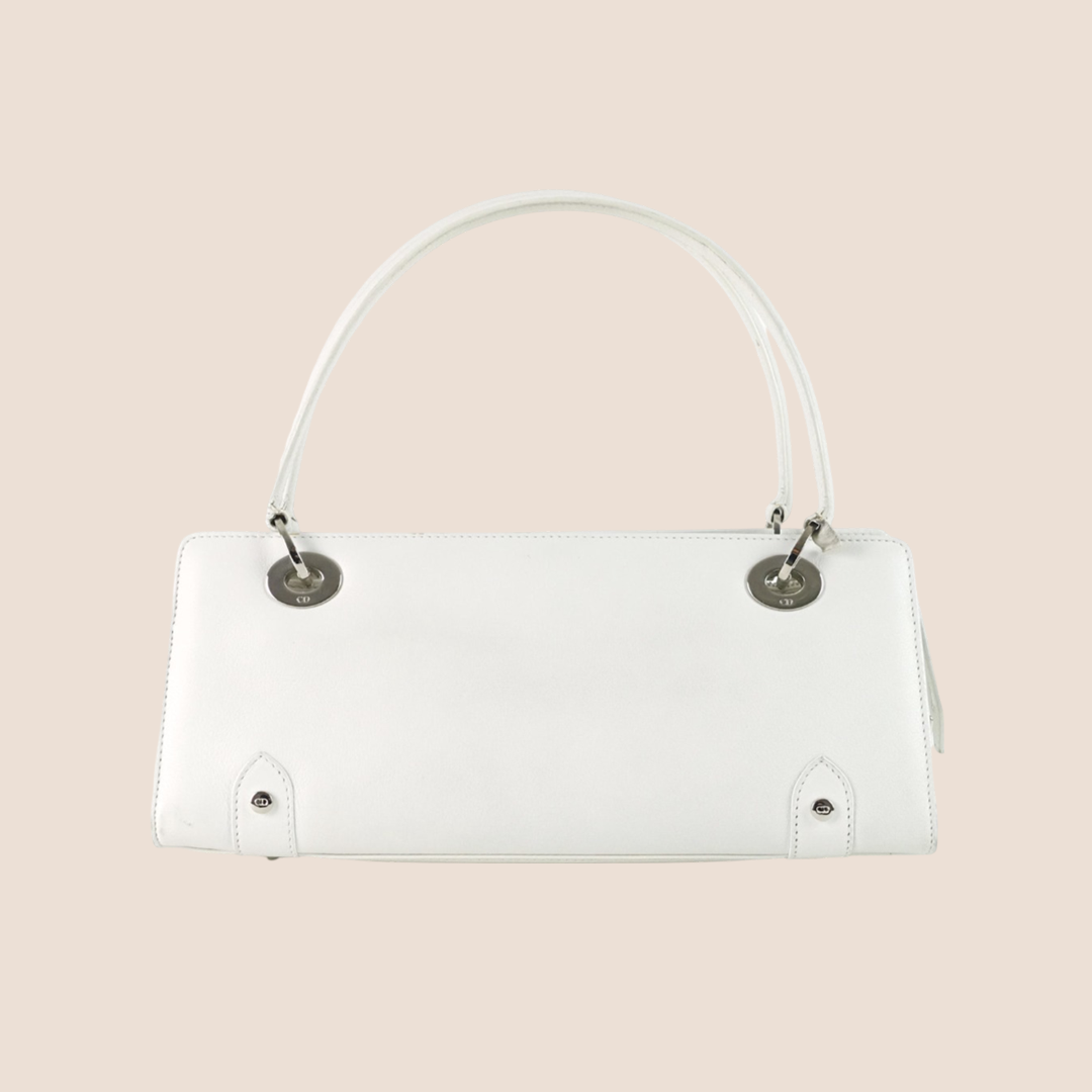 CHRISTIAN DIOR WHITE LEATHER EAST WEST LADY DIOR TOTE BAG