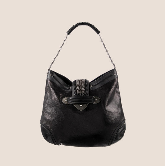 CHRISTIAN DIOR 2007 BLACK LEATHER JEANNE HOBO BAG