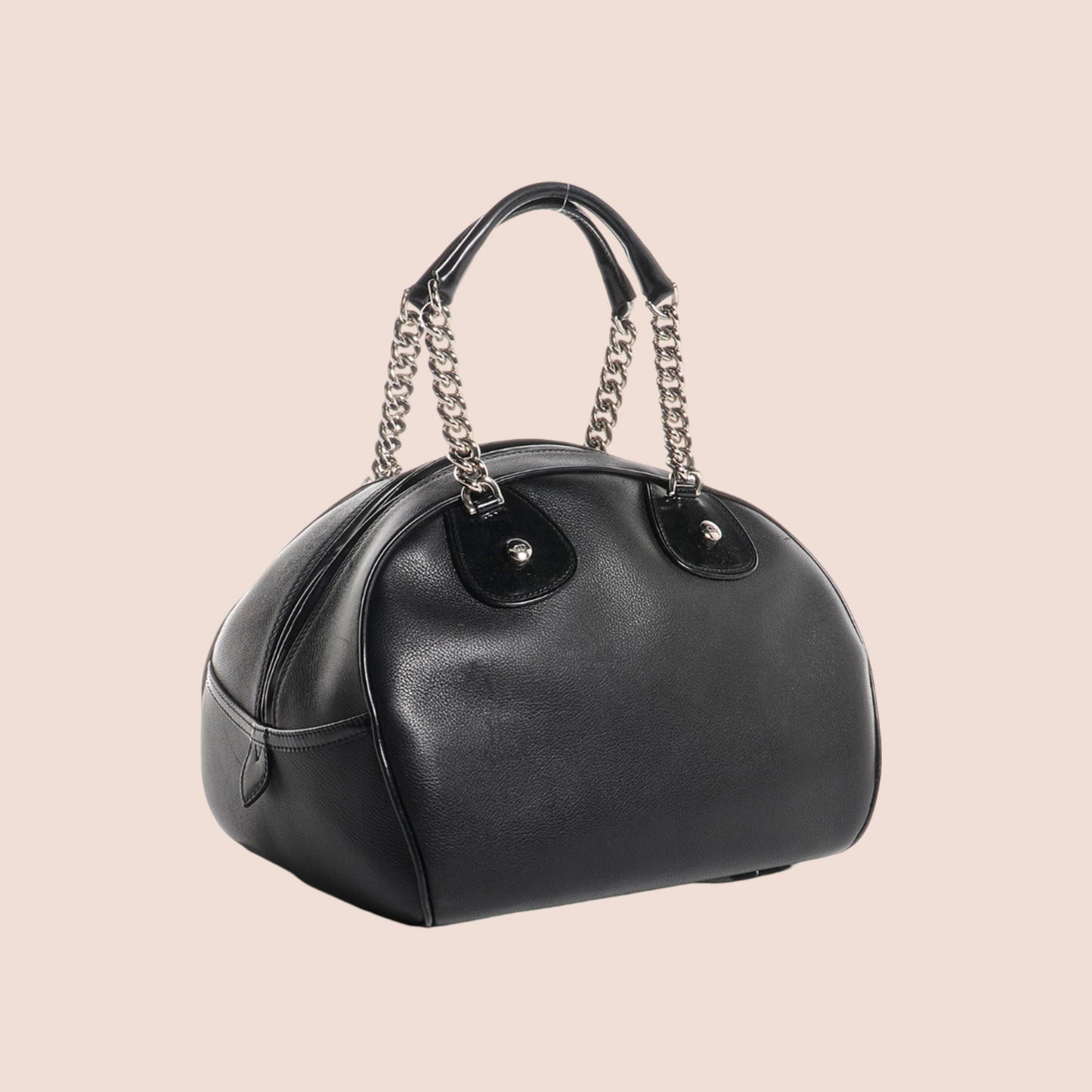 CHRISTIAN DIOR 2004 BLACK LEATHER GAMBLER DICE BOWLER BAG