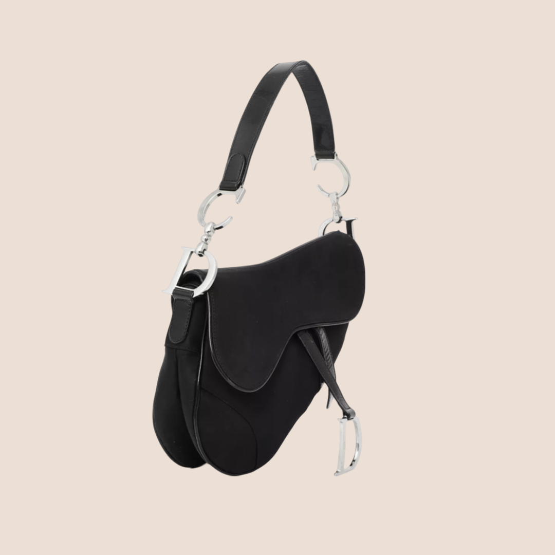 CHRISTIAN DIOR BLACK NYLON SADDLE BAG