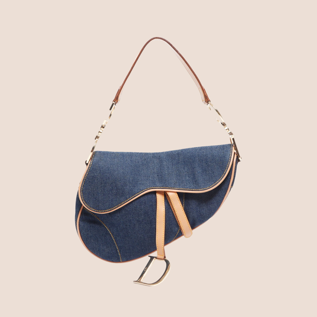 CHRISTIAN DIOR 2001 BLUE DENIM SADDLE BAG