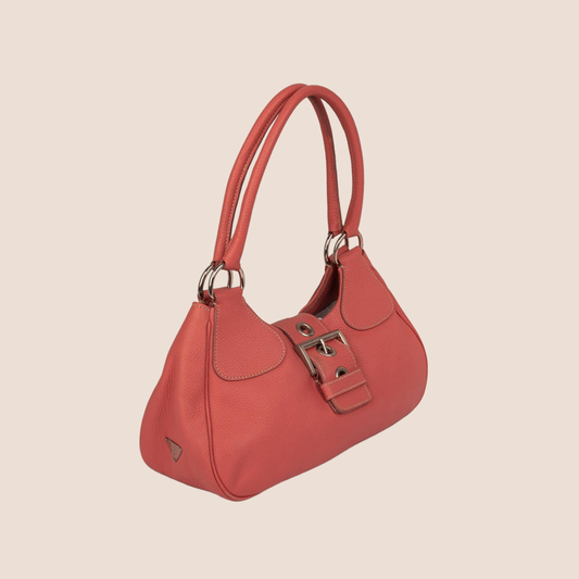 PRADA PINK LEATHER BUCKLE MOON BAG