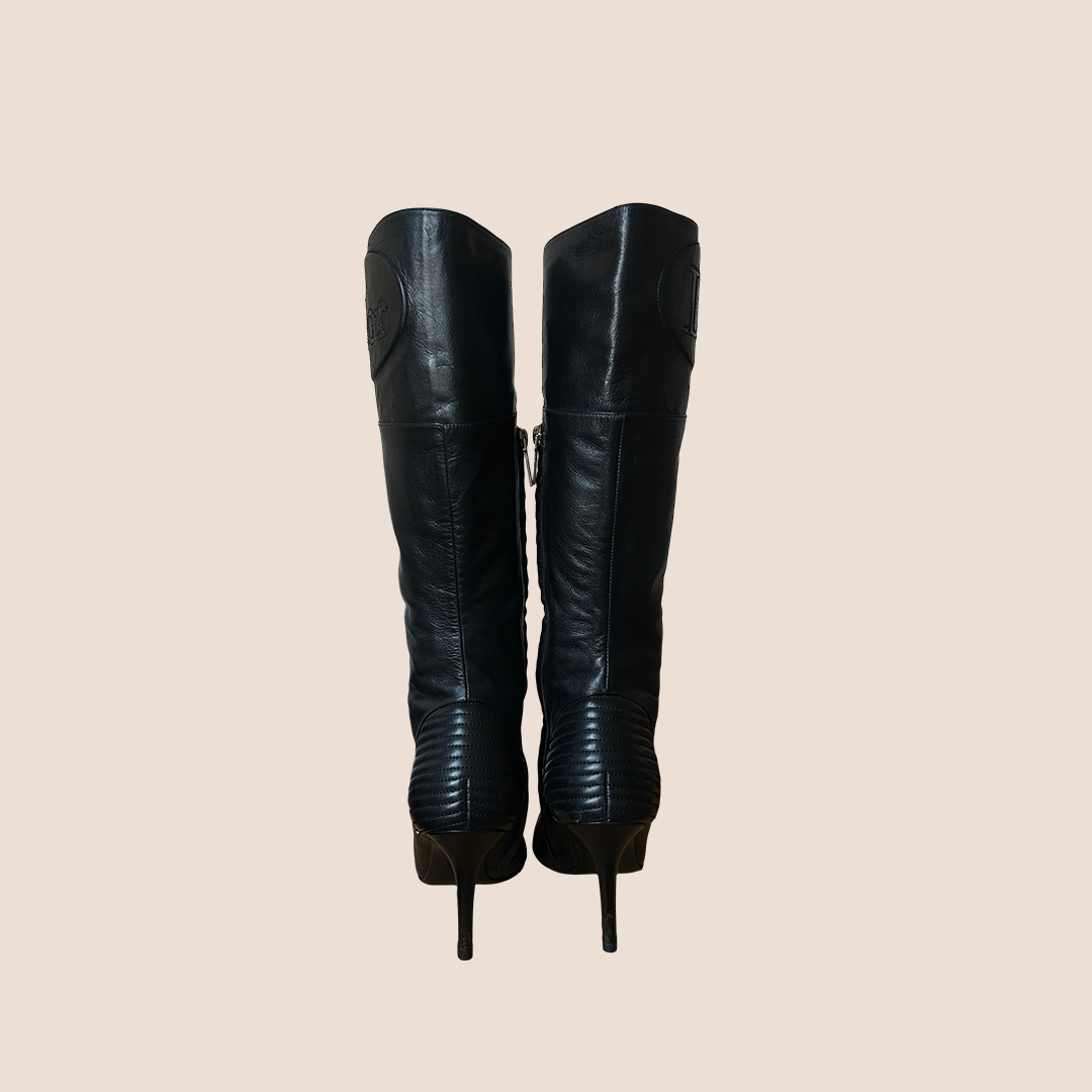 CHRISTIAN DIOR BLACK POINTED-TOE MOTO BOOTS