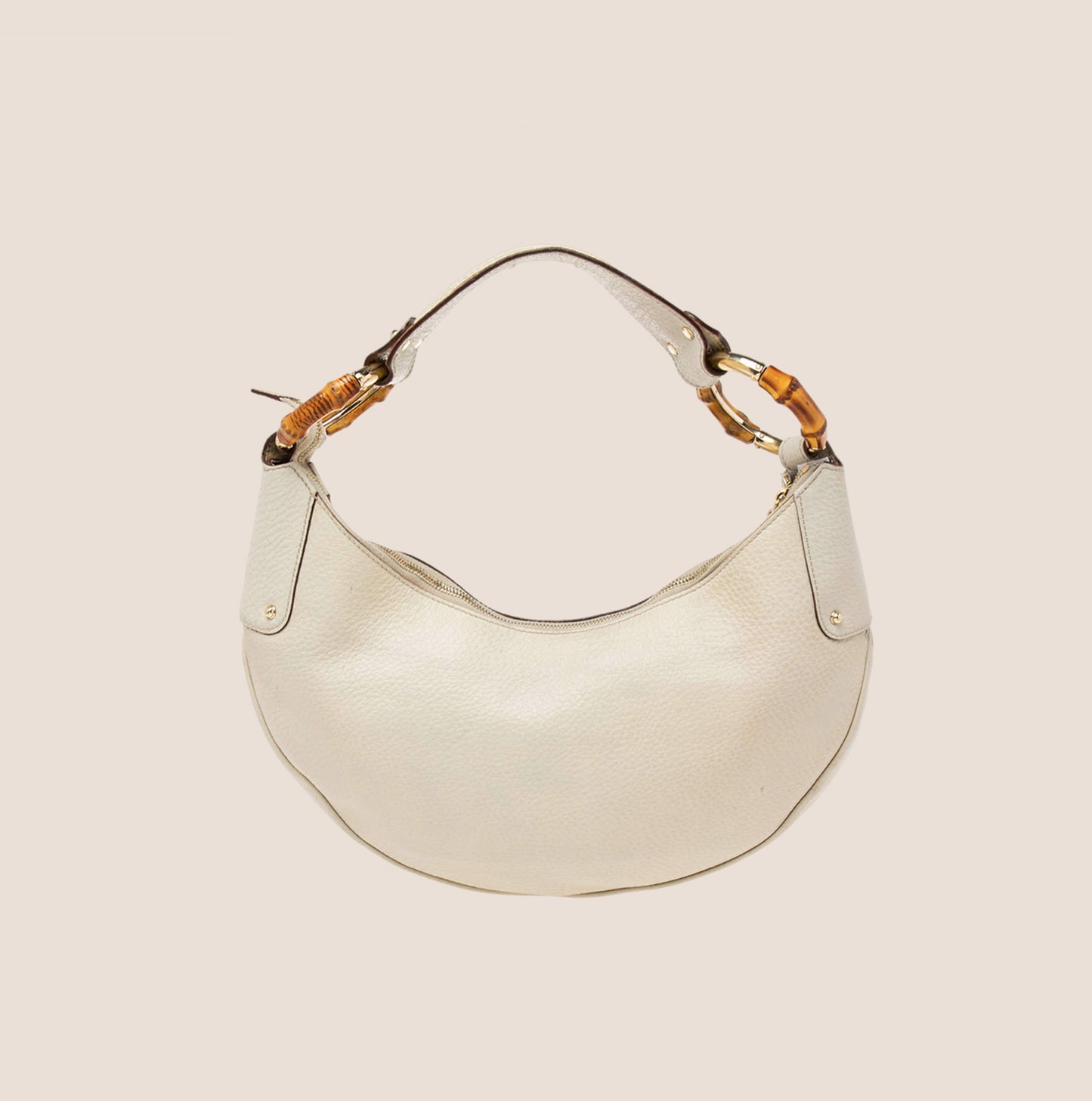 GUCCI WHITE LEATHER HALF MOON BAMBOO RING HOBO BAG