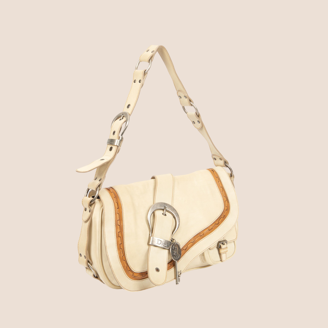 CHRISTIAN DIOR 2006 NEUTRAL BEIGE GAUCHO SHOULDER BAG