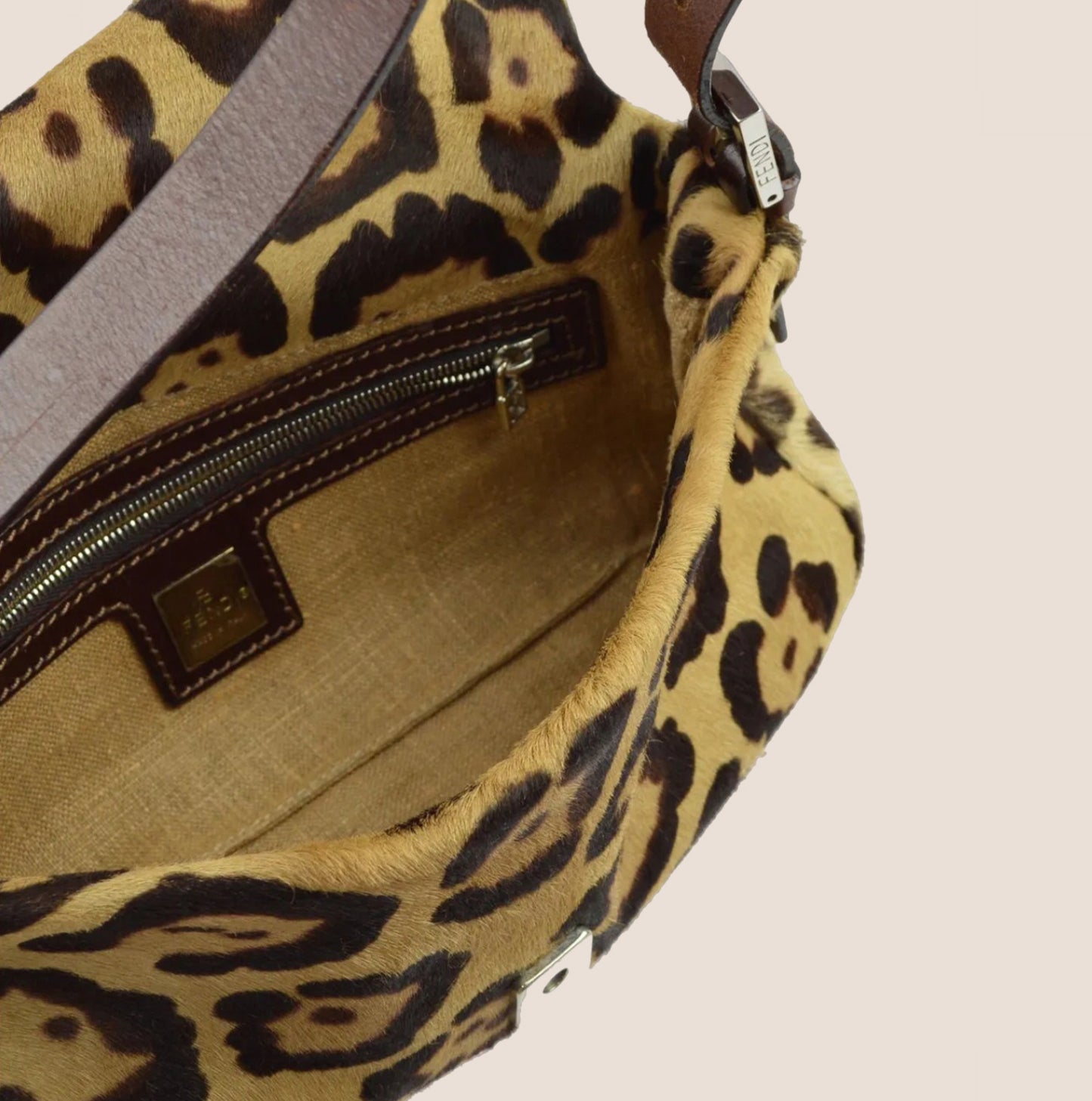 FENDI 2000 LEOPARD PONY HAIR BAGUETTE BAG