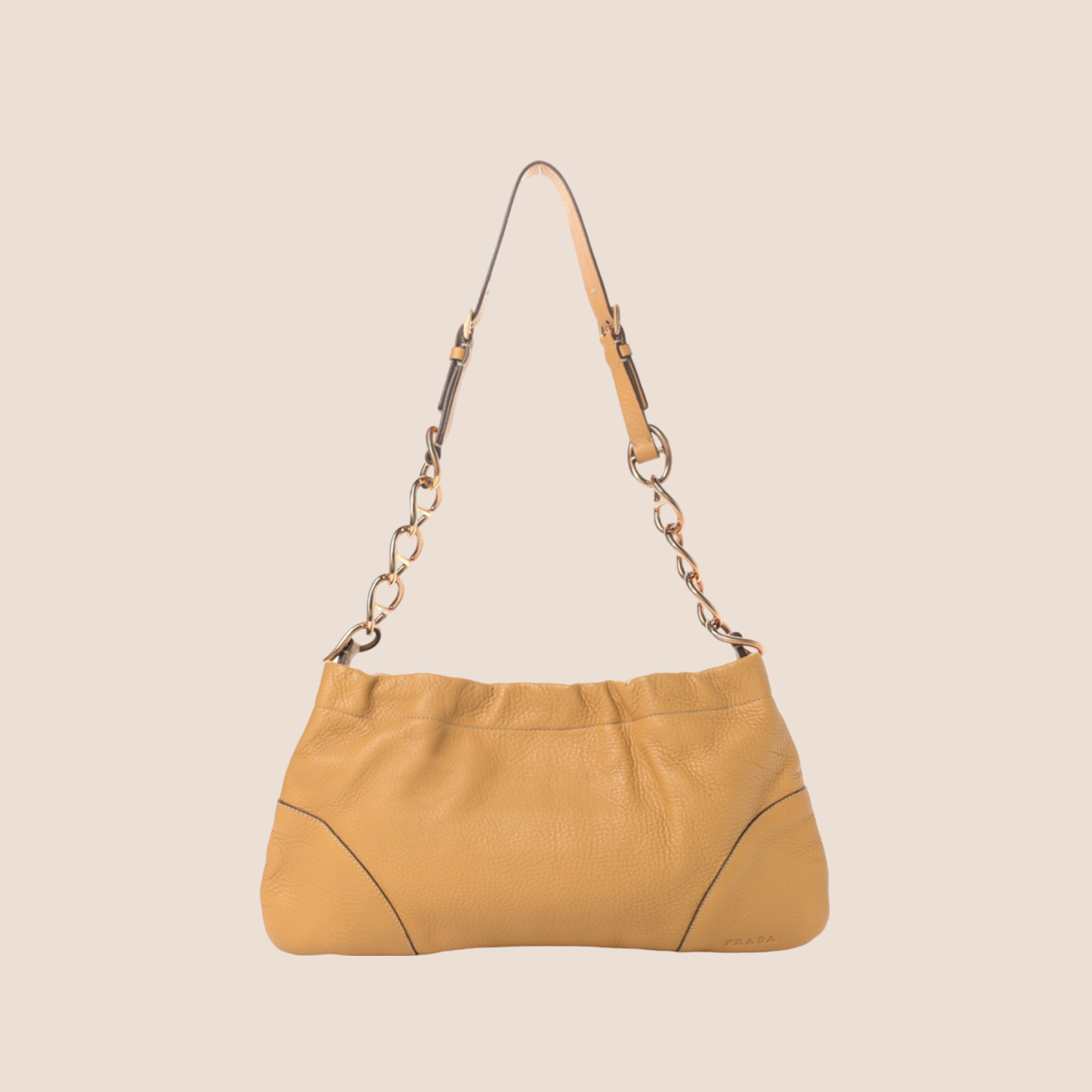 PRADA 2000s BEIGE LEATHER LOGO MINI SHOULDER BAG