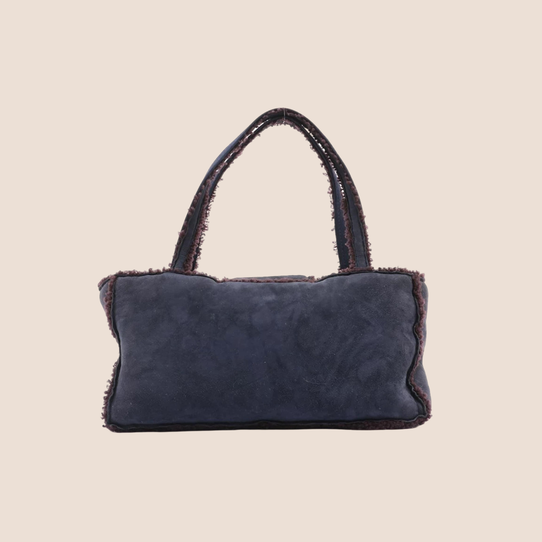 CHANEL NAVY/BLACK SUEDE MOUTON TOTE BAG