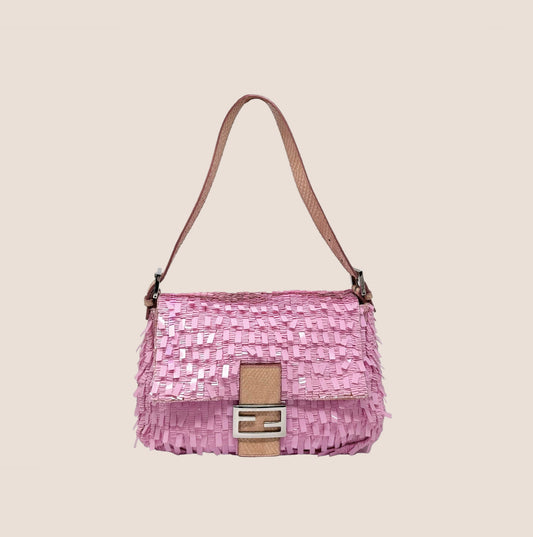 FENDI 2000s PINK SEQUIN MAMMA BAGUETTE BAG