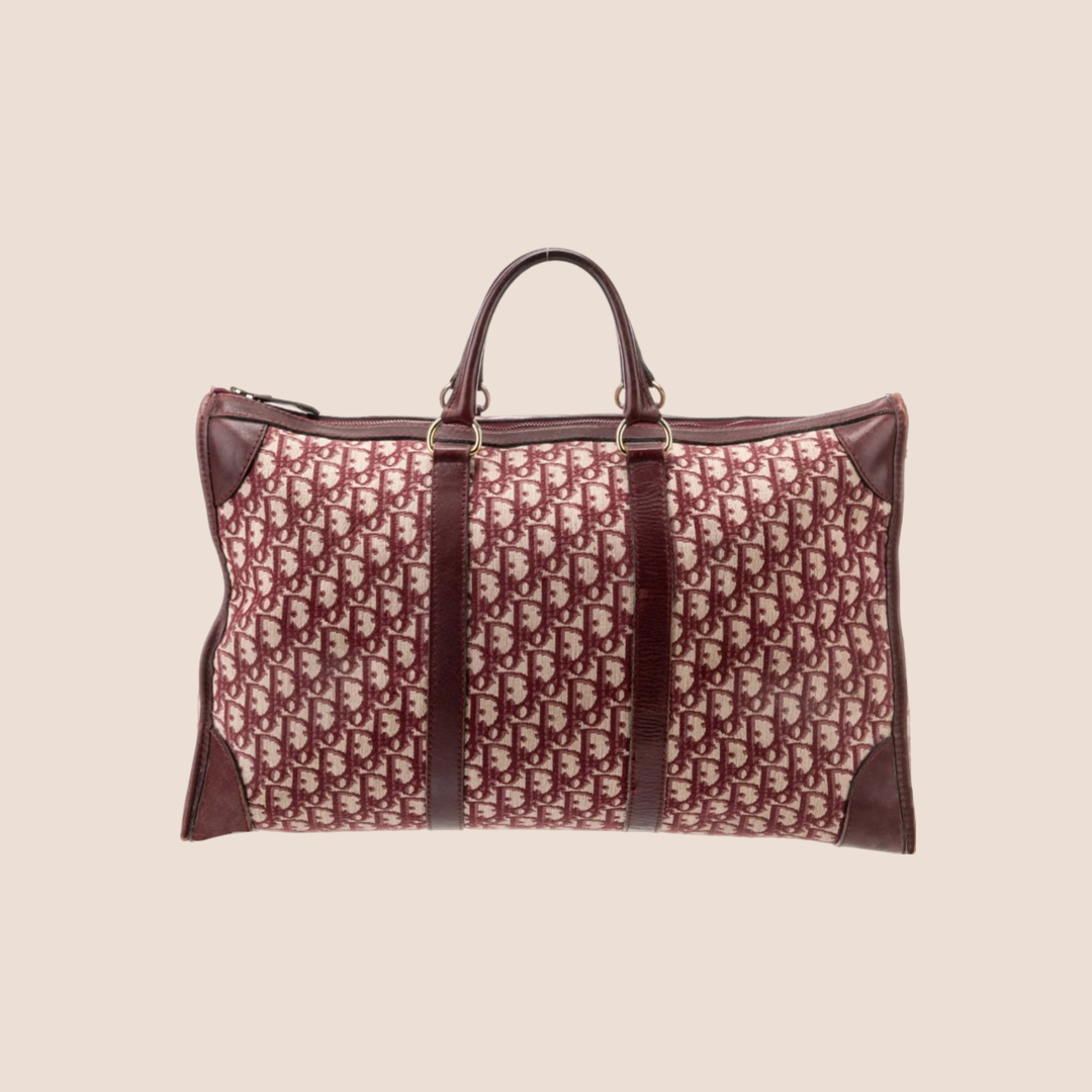 CHRISTIAN DIOR BURGUNDY CANVAS WEEKEND BAG