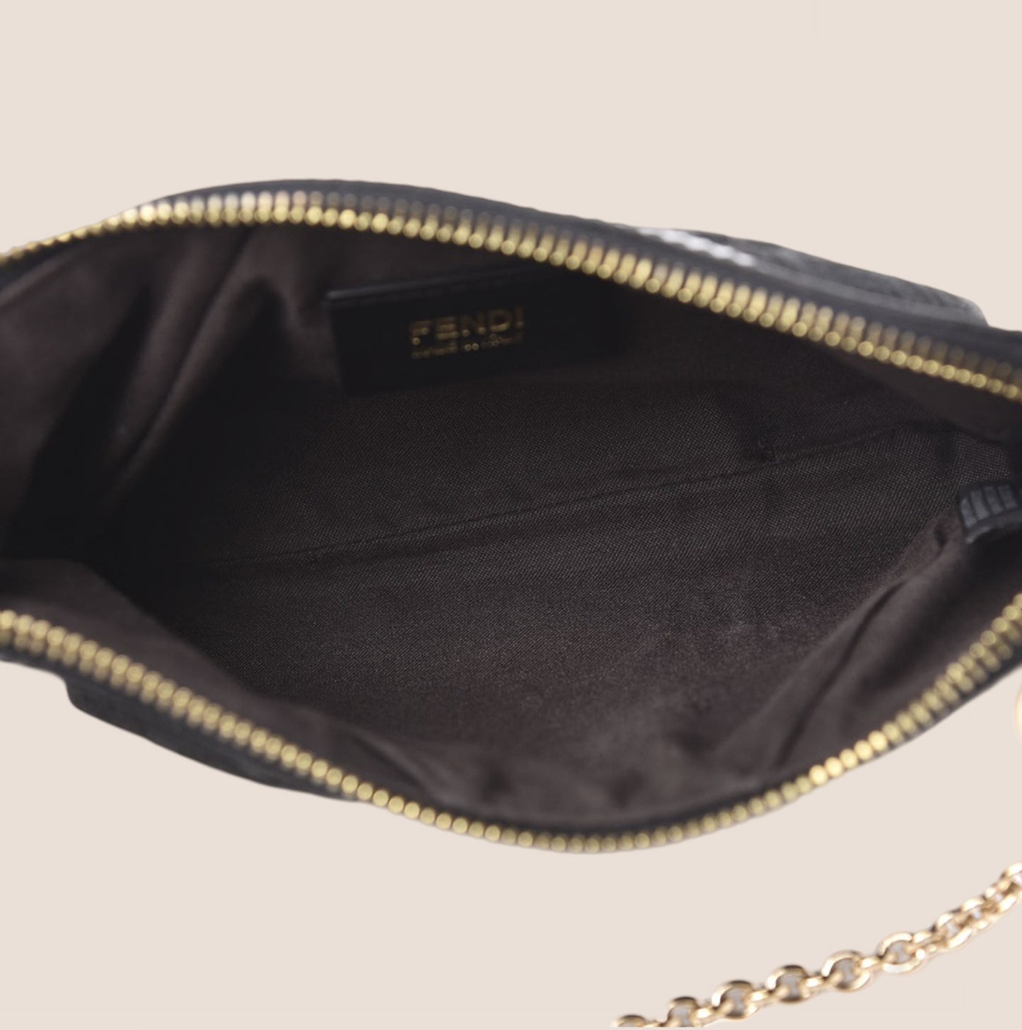 FENDI BLACK ZUCCHINO CANVAS CHARM CHAIN POCHETTE BAG