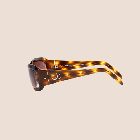 CHANEL 90s BROWN TORTOISE FRAME CC LOGO SUNGLASSES