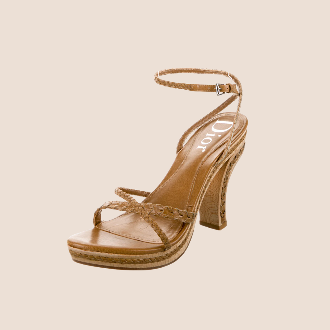 CHRISTIAN DIOR BROWN LEATHER BRAIDED SANDALS