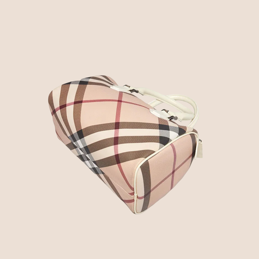 BURBERRY NOVA CHECK PATENT MINI BOWLING BAG