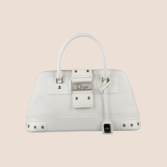 CHRISTIAN DIOR 2002 WHITE LEATHER STREET CHIC TOP HANDLE BAG