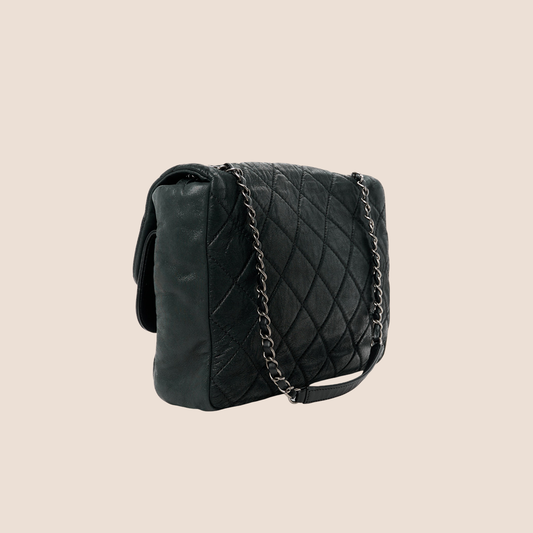 CHANEL BLACK IRIDESCENT JUMBO IN THE MIX DOUBLE FLAP BAG