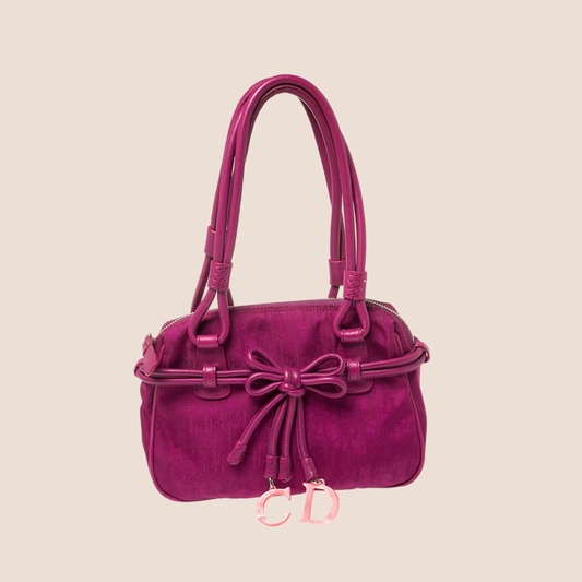 CHRISTIAN DIOR FUCHSIA DIORISSIMO CANVAS BOW MINI SATCHEL