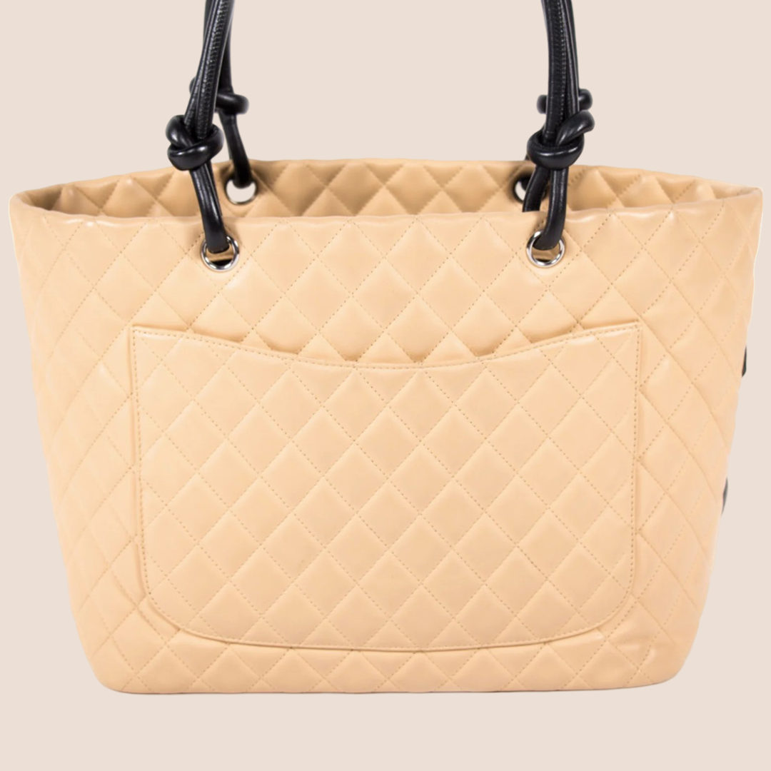 CHANEL 2004 BEIGE CC LOGO CAMBON TOTE BAG