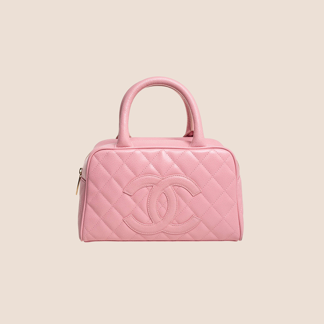 CHANEL CC PINK QUILTED CAVIAR BOWLER BAG