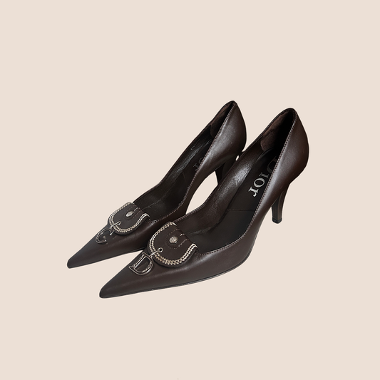 CHRISTIAN DIOR BROWN C&D CHARM PUMPS