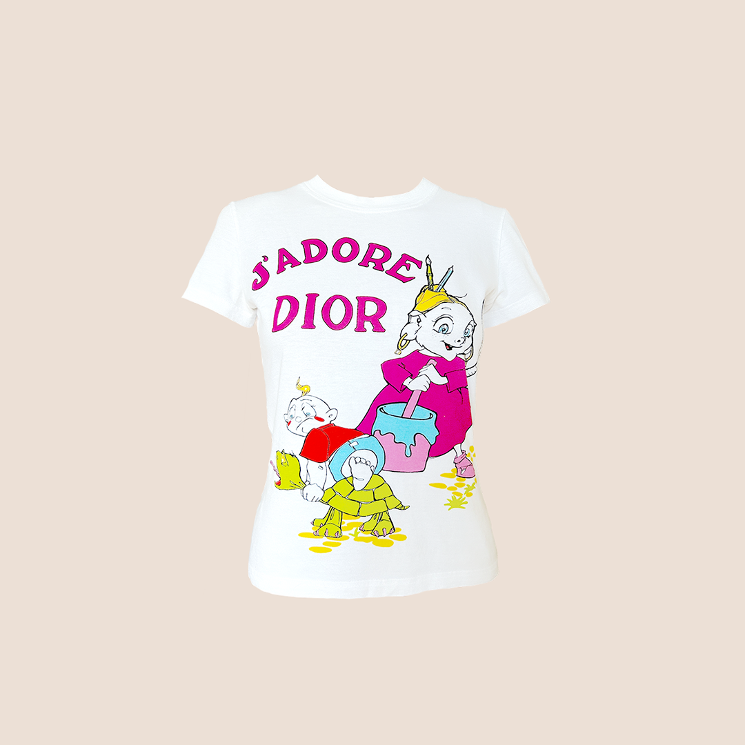 CHRISTIAN DIOR 2002 "J'ADORE DIOR" CARTOON PRINT T-SHIRT