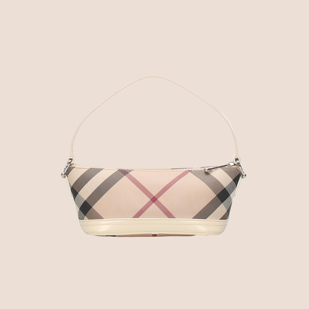 BURBERRY NOVA CHECK BEIGE PATENT LEATHER BAGUETTE BAG