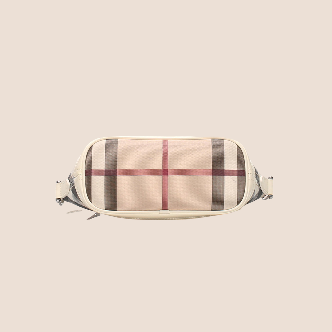 BURBERRY NOVA CHECK BEIGE PATENT LEATHER BAGUETTE BAG