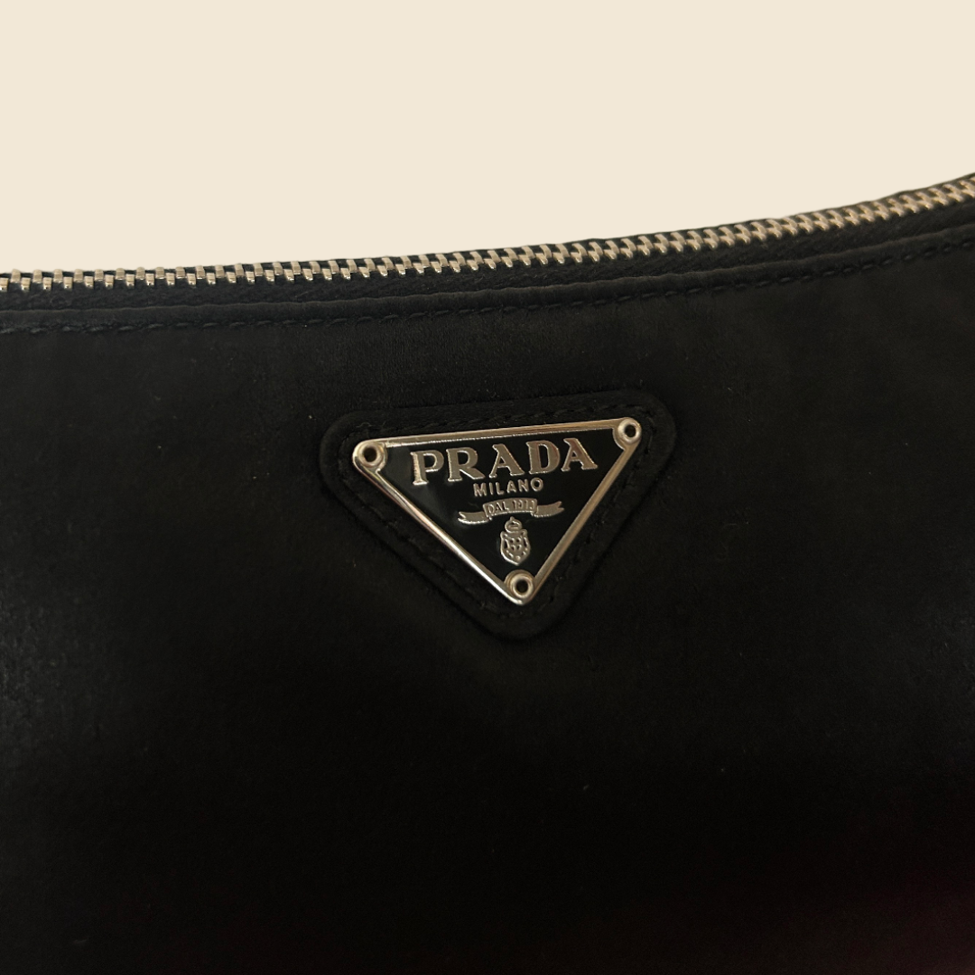 PRADA 2000s BLACK SILK LOGO SHOULDER BAG