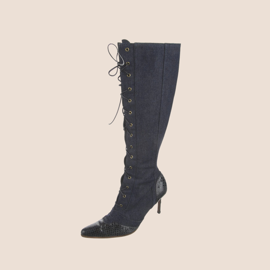 CHRISTIAN DIOR 2000 BLUE DENIM LACE UP BOOTS