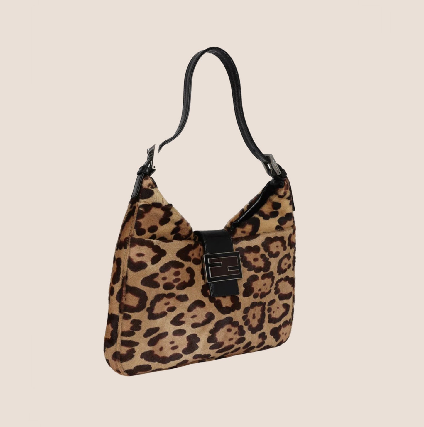 FENDI LEOPARD PRINT PONY HAIR SHOULDER BAG