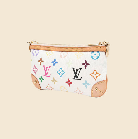 LOUIS VUITTON WHITE MULTICOLOUR MILLA MM CLUTCH