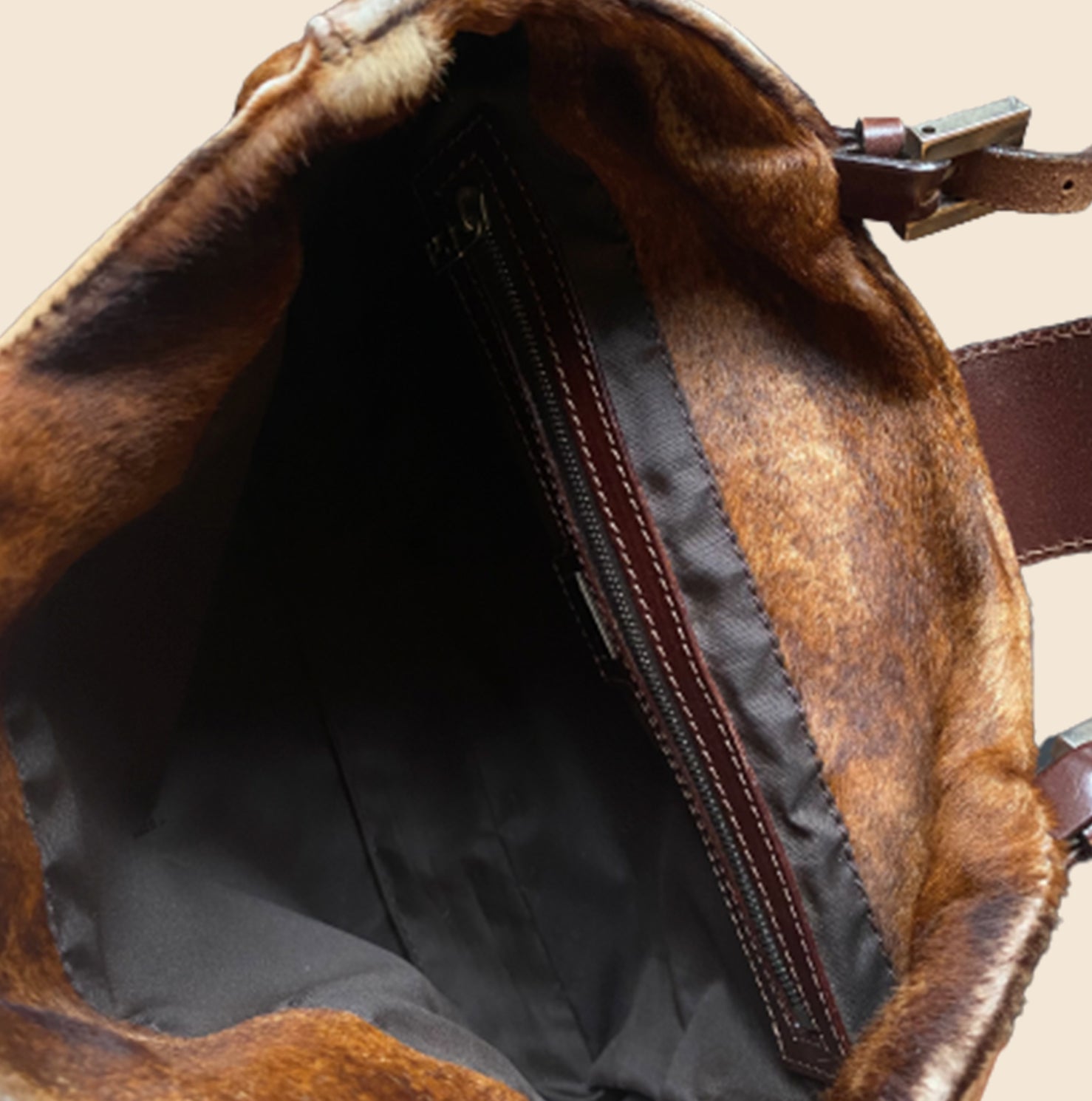 Fendi Brown Mamma Forever Leather Shoulder Bag Beige Pony-style