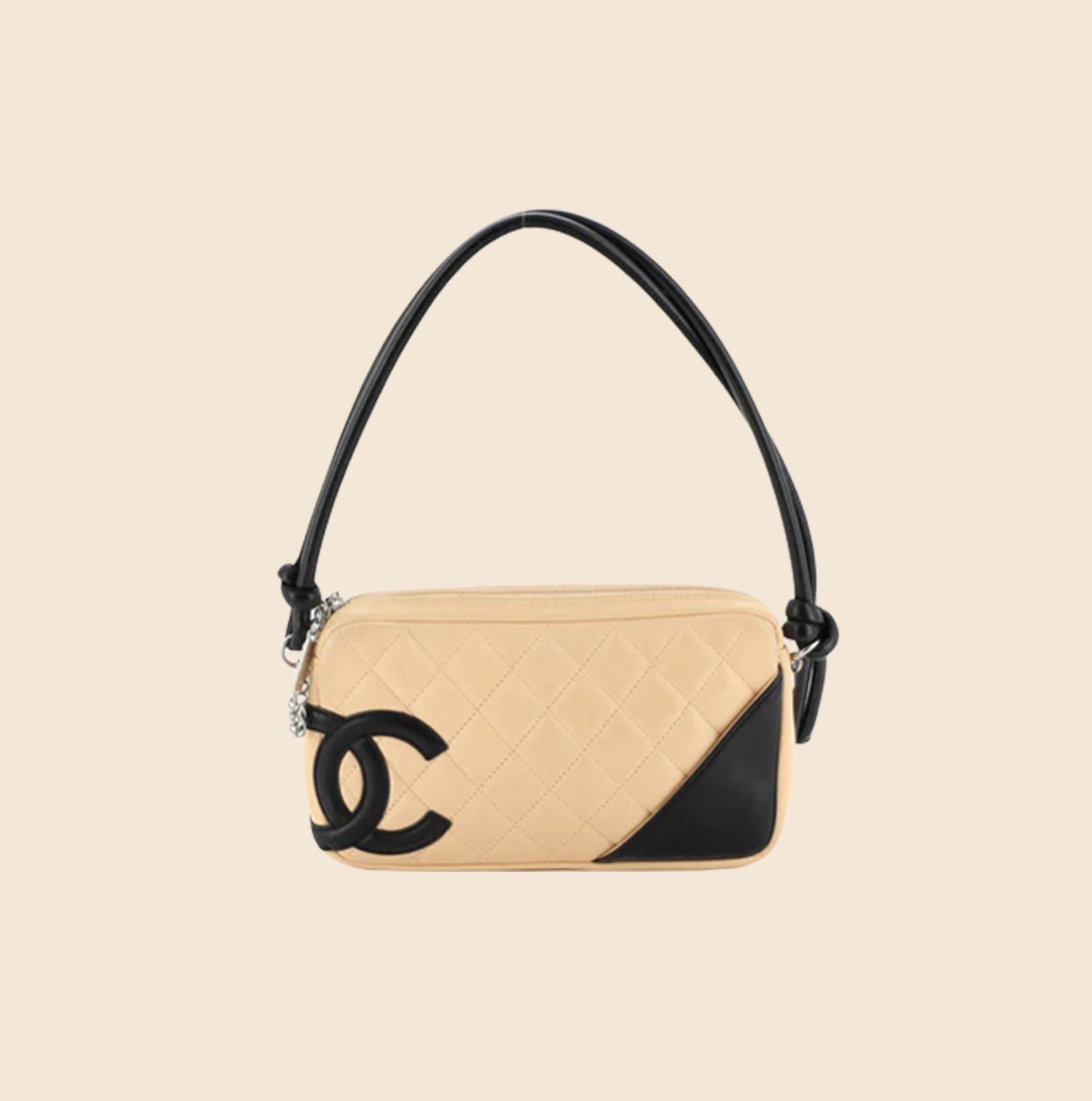Chanel Brown/Beige Quilted Leather Ligne Cambon Pochette For Sale
