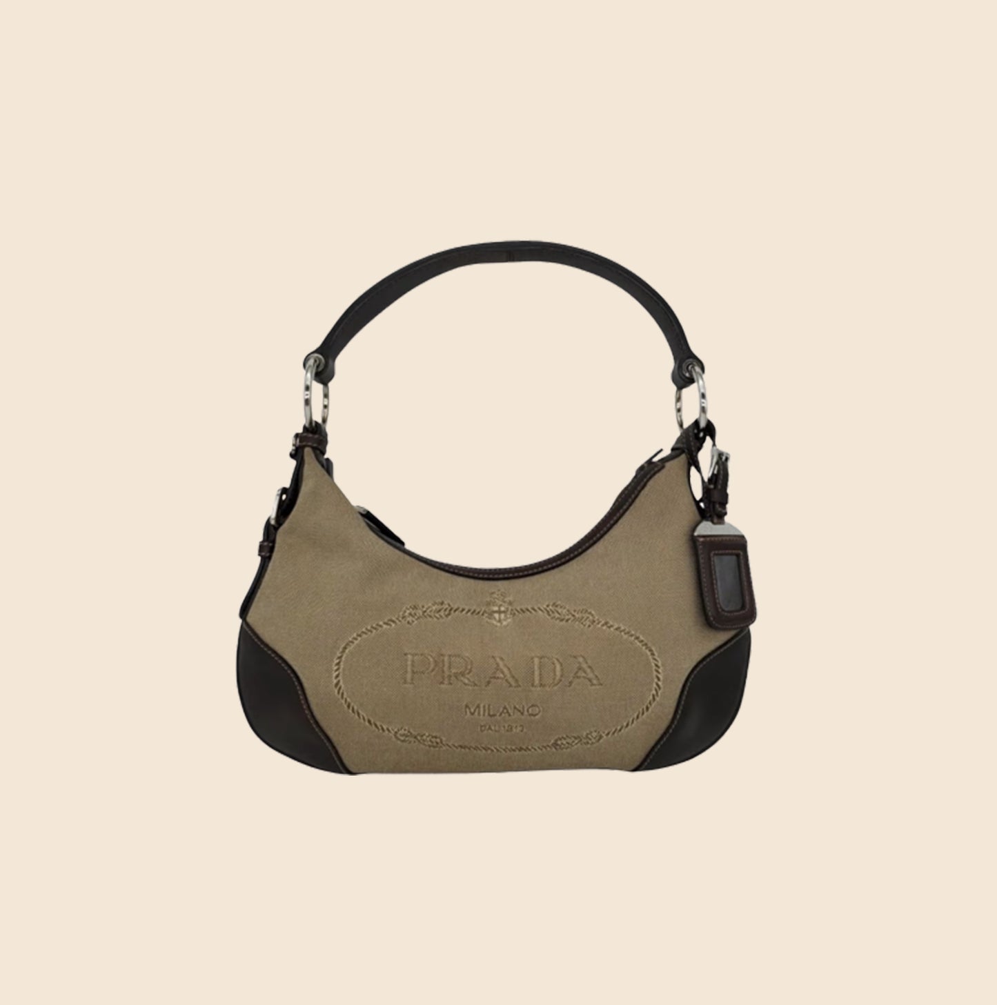 Prada Beige/Brown Jacquard Logo Canvas and Leather Bow Shoulder Bag